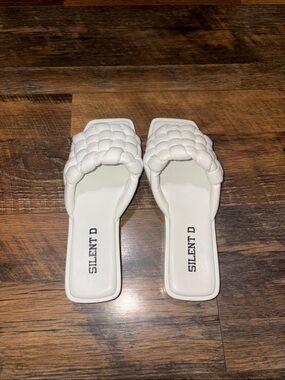 Silent D White Braided Slide Sandals